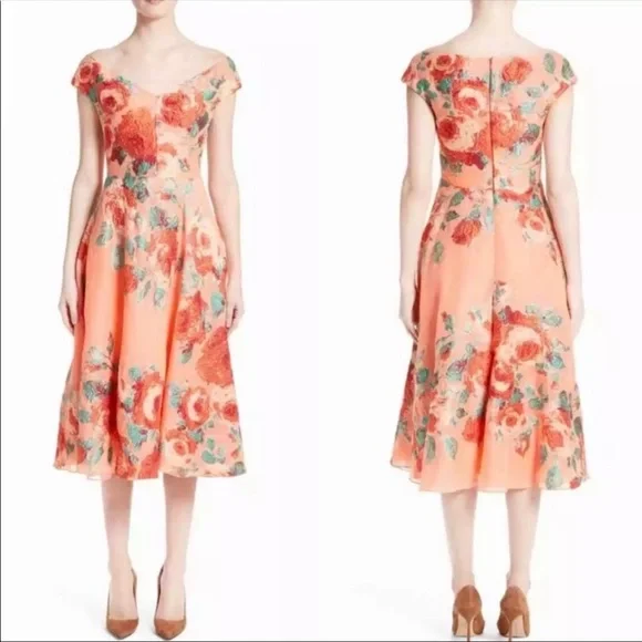 Lela Rose Silk-Lined Midi Dress